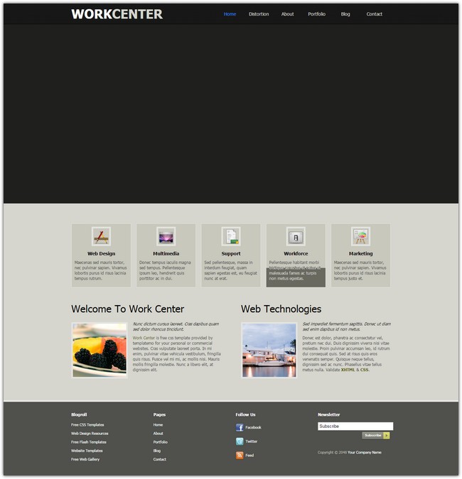 work center dreamweaver template