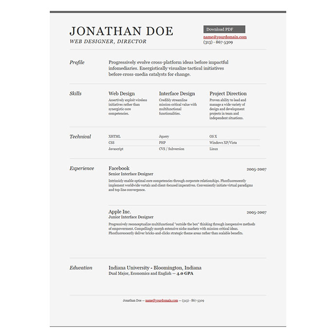 Jonathan Doe resume Templates