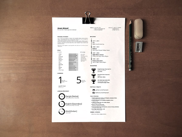 One page Printable Indesign Resume Templates