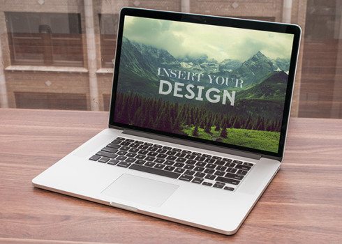 free MacBook By Window Mock up PSD
