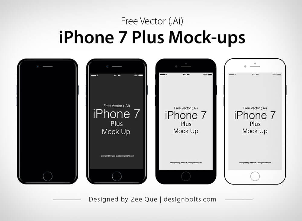 flat iPhone 7 Jet Black & 7 Plus PSD Mockup