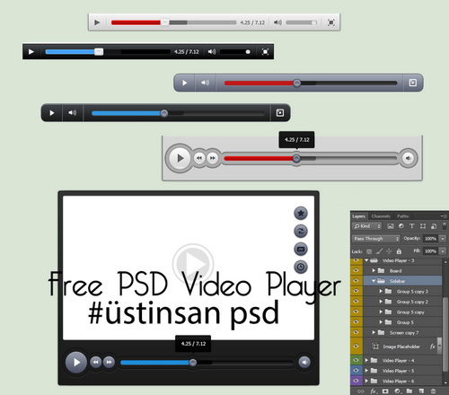 free video player PSD Template
